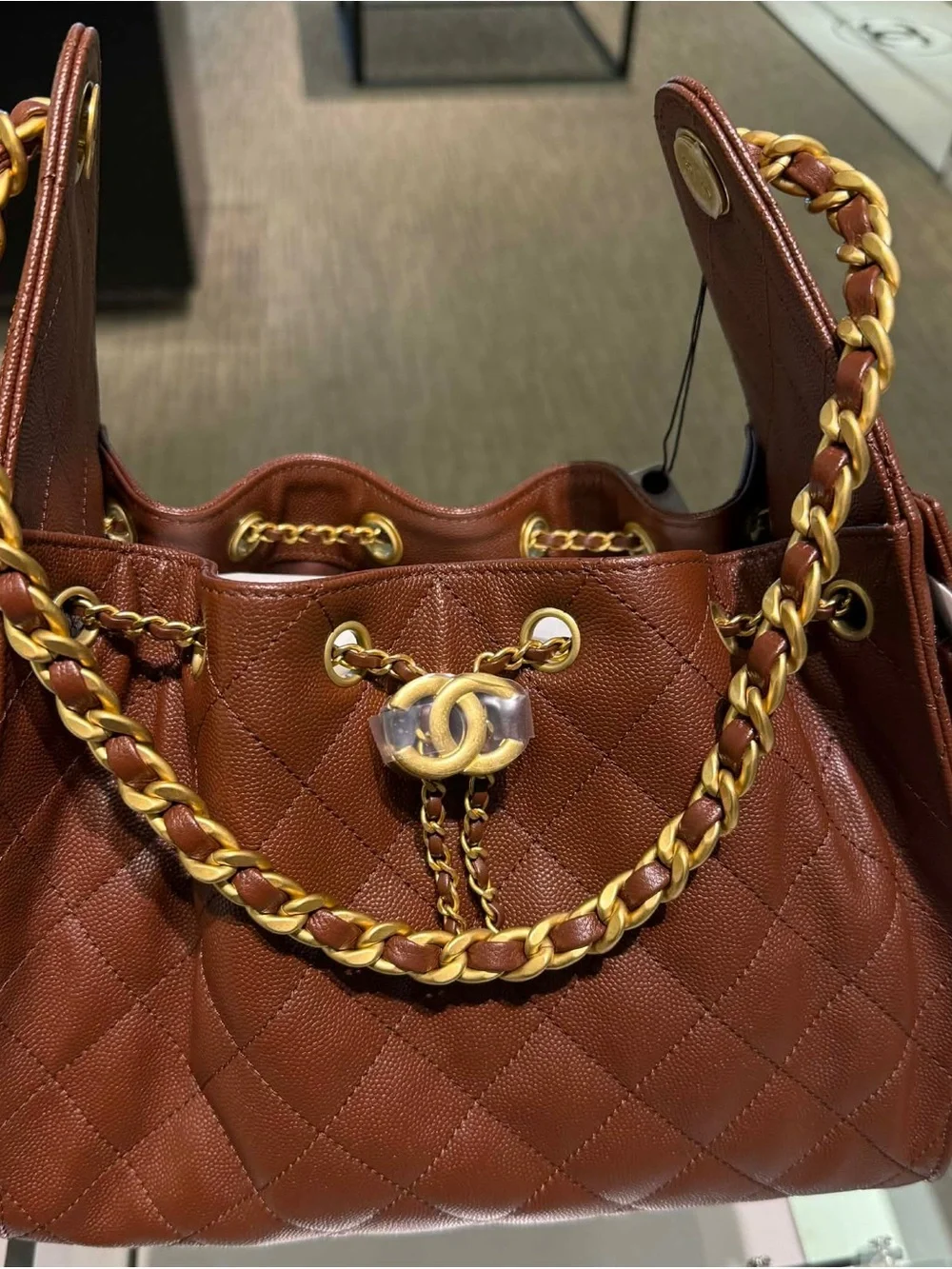 Chanel 25 brown hobo caviar leather